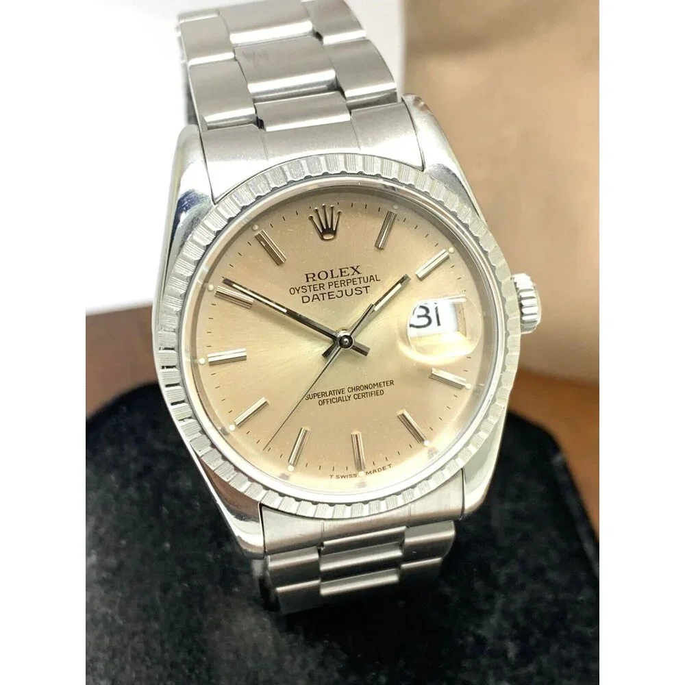 Rolex Datejust Mens Watch 16220 80'S Swiss Automatic Silver-Rose Dial Steel 36mm